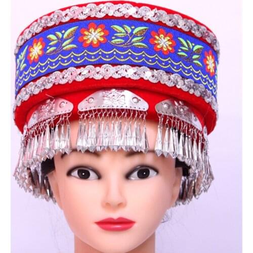 4 colors chinese minority hat for women national hat national dance hat national clothing miao clothing