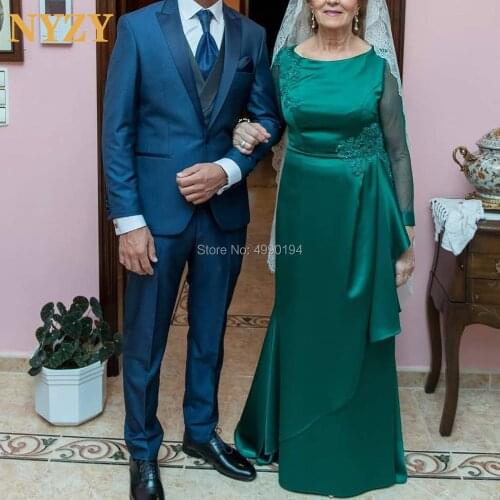 Emerald Green Long Sleeves Mother of the Bride Dresses NYZY M240 Beaded Lace Appliques Evening Dress