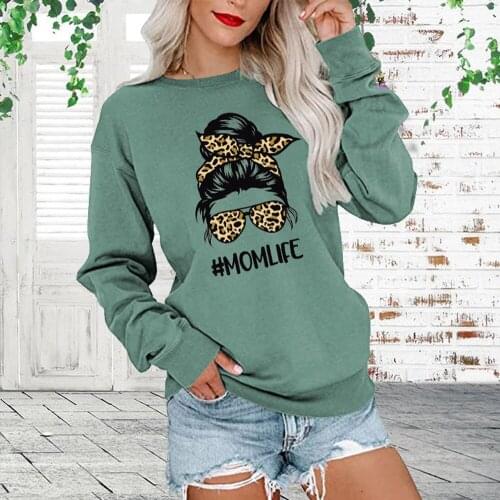 #Momlife Print Women Sweatshirts Cute Skull With Leopard Glasses Scarf Graphic Harajuku Hoodies Female Fashion Clothes Hoodie