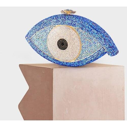 Blue Eye Shape Womans Rhinestone Party Banquet Clutch Wallet Ladies Crystal Wedding Prom Handbags Female Diamond Evening Purses