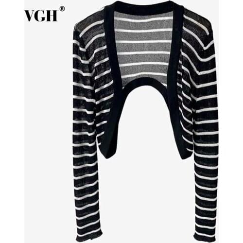 VGH Casual Solid Minimalist Cardigan For Women V Neck Long Sleeve Korean Short Knitted Sweaters Female 2021 Summer Fashion Style