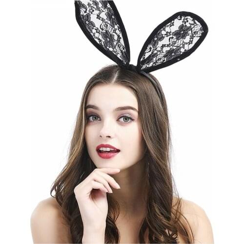Sweet Sexy Bunny Ears Lace Goth Accessories White Black Rabbit Ear Headband Exotic Apparel for Women Sexy Cosplay Party Dress