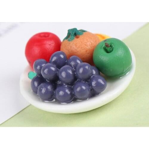 1 PC 1:12 Scale Miniature Food Fresh Fruit Platter Grape Pear Orange Peach White Dish Dollhouse Kitchen Accessories