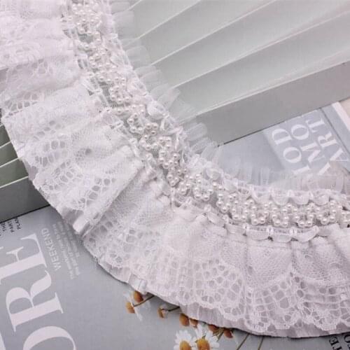 1Yards White Pearl Beaded Embroidered Lace Ribbon Trim Fringe Crafts Dress Fabric DIY Sewing Needlework Handicraft Accessories