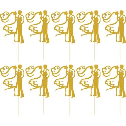 10PCS Wedding Cake Topper Creative Bride & Groom Cupcake Topper Cake Decor For Wedding Party