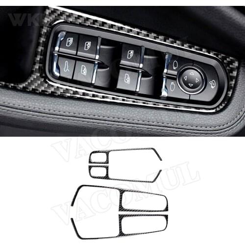 4 PCS Carbon Fiber Car Door Window Lifter Switch Button Trim Frame Cover Decal Stickers for Porsche Macan 2015-2018