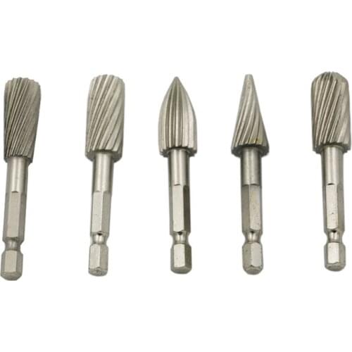 5pcs/set Hard High Speed Steel Rotary Files Burrs Woodworking Rasp Tools for Carving/Grinding/Polishing