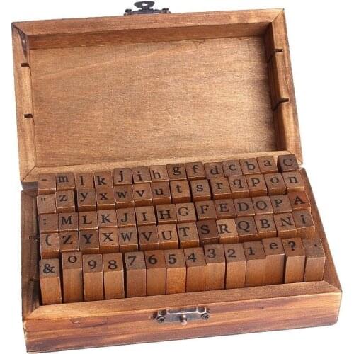 70pcs Multi-purpose Alphabet Letter Number Wood Rubber Stamps Set Wooden Box GDeals