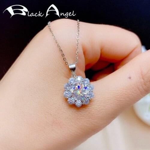 BLACK ANGEL 925 Silver Big Snowflower Created Luxury White CZ Moissanit Pendant Necklace For Women Fashion Jewelry Wedding Gift
