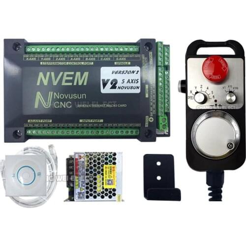 CNC controller NVEM 3/4/5/6 axis + 4/6 axis hanging handwheel, with emergency stop function, mach3 control card Ethernet interfa