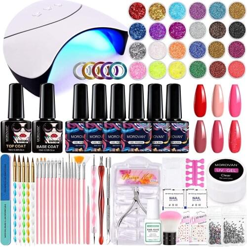 Gel Nail Kit with UV Light- Nail for Beginners, 6 Colors Gel Nail Polish Set with Glitter and Sequins, Base Top Coat Nail Tools