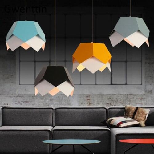 Geometric Iron Pendant Lamp Nordic Kitchen Dinning Room Lights Ceiling LED Lighting Fixture Loft Bedroom Industrial Home Decor