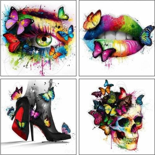 Huacan Diamond Painting Kit Portrait Eye Diamond Embroidery Sale Butterfly Mouth Mosaic Cross Stitch Handicraft