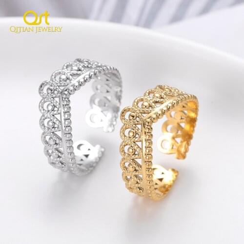 Crown Rings For Women Fashion Gold Color Stainless Steel Adjustable Ring Trendy 2021 Party Jewelry For Girlfriend Gifts