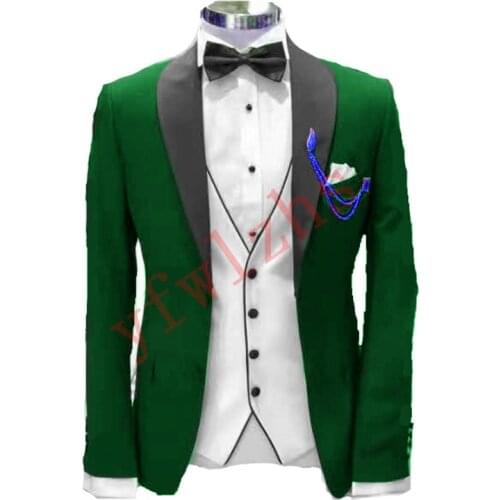 Handsome Groomsmen Shawl Lapel Groom Tuxedos Wedding Dress Men Suits Blazer Prom Dinner (Jacket+Pants+Tie+Vest) A725