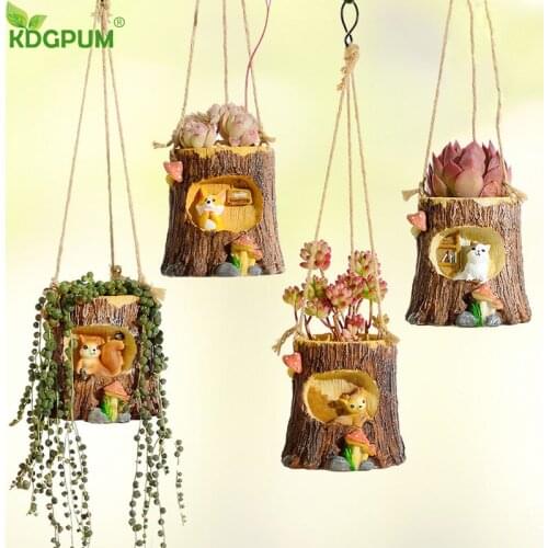 Creative Home Wall Hanging Flower Pot Simulation Qianqiu Forest Stump Small Animal Fleshy Flower Pot Gardening Wall Decoration