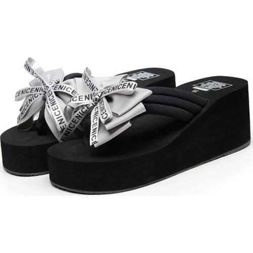 Summer Women Handmade DIY Butterfly-knot Wedge Heel Flip Flops Ladies Eva No Slip Slippers Beach Cool Slipper Shoes for Female