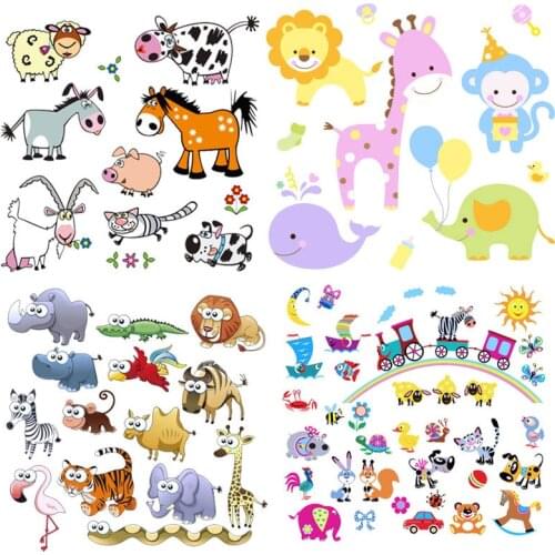 Cute Animals Stickers On Clothing DIY Children T-Shirt Patch Cat Rabbit Whale Thermo-Sticker Fabric Patches Appliques On Clothes