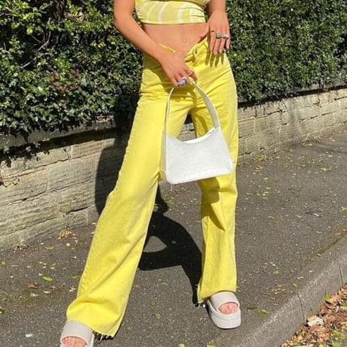 Fashion Women Spring Solid Color Trousers Middle-Waist Loose Flared Pants with Pockets for Girls Green/Pink/Khaki/Yellow