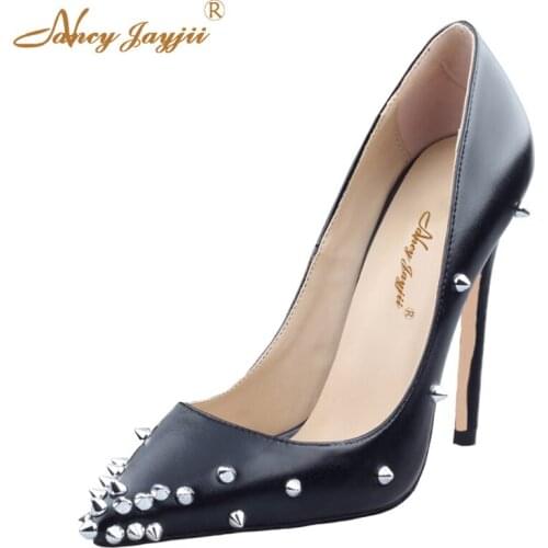 Nancyjayjii 2017 Women Spring Fashion Artificial Leather Pointed Toe Mix Rivet High Heels Pumps Shoes,Plus Size 4-16,Art&City