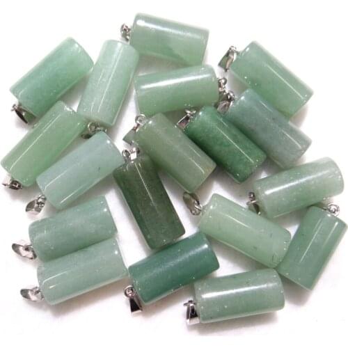 Natural stone Quartz Crystal Turquoises opal tiger eye cylinder pendants for diy jewelry making necklace Accessories12pcs A12