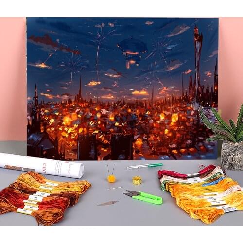 Scenery One Night Printed Canvas 11CT Cross Stitch Full Kit DIY Embroidery DMC Threads Sewing Knitting Painting Hobby Needle