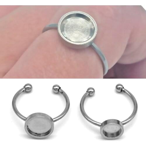 10pcs 4/6/8/10/12mm No Fade Stainless Steel Adjustable Ring Settings Blank/Base Fit 4-12mm Glass Cabochons Buttons Ring Bezels