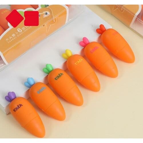 6PC/Set Carrot Fluorescent Highlighter Marker Pen Comics Art Supplies Read Study Students School Office Stationery Painting Gift