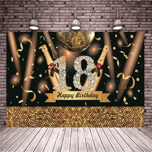 Happy 18th Birthday Photo Background Black Photography Backdrop 18th Boy Girl Photo Booth Gold Party Banner