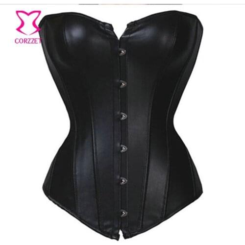 Sexy Waist Trainer Overbust Corsets And Bustiers Plus Size Corset Black Leather Bustier Tops Corpetes E Espartilhos Para Festa