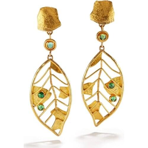 Nature Leaf Artistic Jewelry Vintage Long Leaf Drop Dangle Earrings Chic Ethnic Multi Stone Crystal Beads Inlaid Hanging Earring