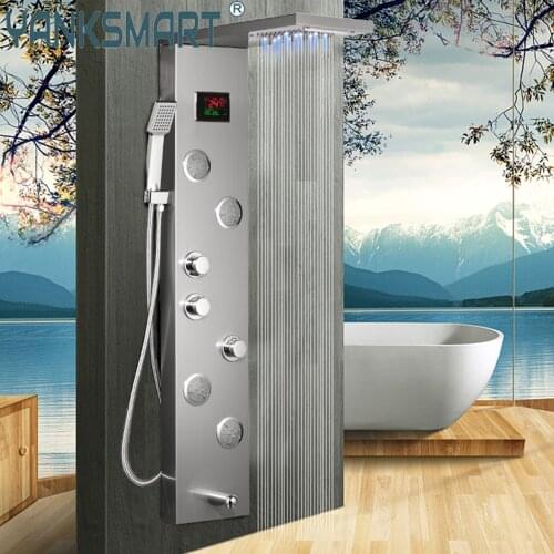 YANKSMART LED Bathroom Shower Panel Body Massage System Jets Tower Column Bathtub Mixer Tap With Hand Shower Temperature Screen