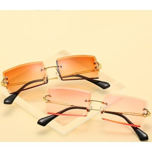 Fashion Rimless Rectangle Sunglasses UV400 Protection HD Visual Glasses Unisex Anti-glare Eyewear Summer Outdoor Beach