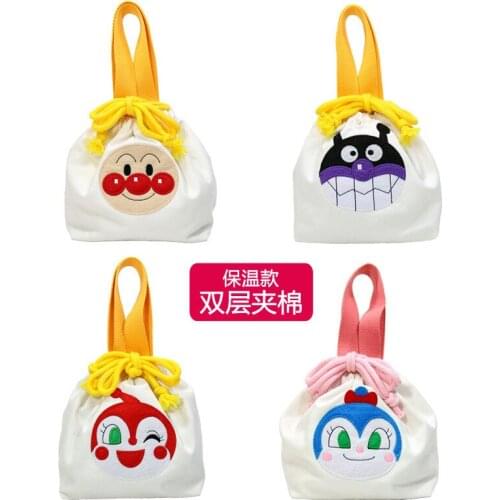 5-7Y Anpanman Lunch Bag Drawstring Storage Japanese Cartoon Student Plush Bags Insulation Bag Handbag Boy Girls Travel Backpack