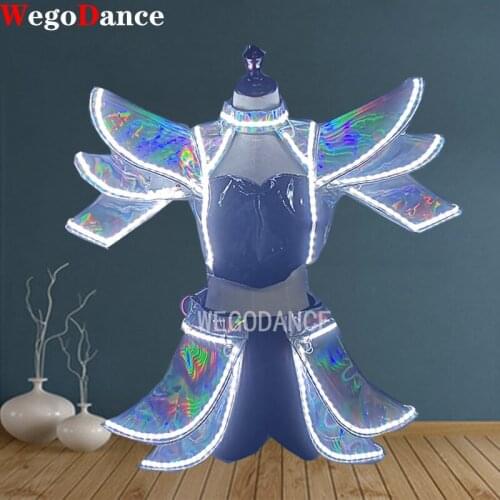 LED Clothing Lady Fashion Glowing Women Bra Short Shoulder Armor Suits Ballroom Dance Dress