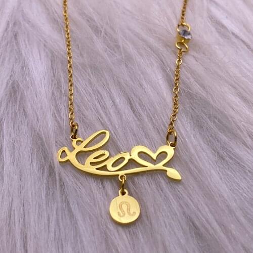 Noelia New Design Korean Fashion Diamond Twelve Constellations Pendant Necklace Stainless Steel Custom Name Necklace for Women