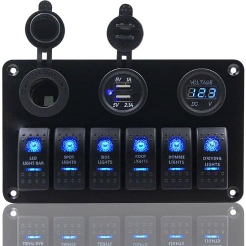 Universal 6 Gang ON-OFF Toggle Switch Panel 2USB 12V Replacement Accessories For Car SUV Marine RV Truck Camper