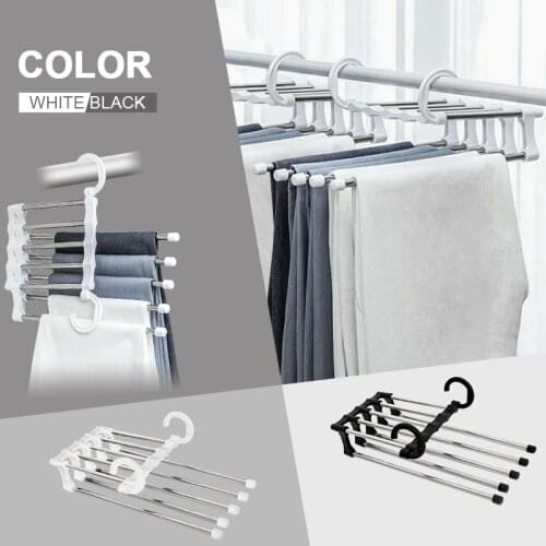 Magic 5 in 1 pant Hanger Stainless Steel Trousers Storage Racks Multifunctional Coat Tie Storage Organization Space Saver