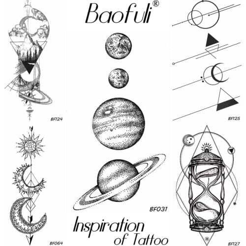 25 Design Universe Temporary Body Art Tattoo Space Planets Pencil Sketch Fake Tattoo Arms Legs Long Sleeve Tatoos Black Stickers