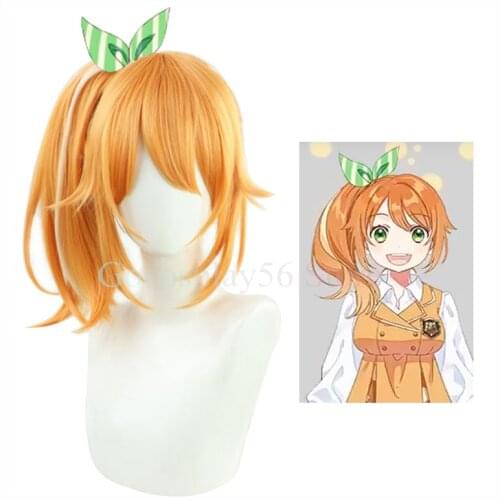 Vtuber Hanayori Joshiryou Cosplay Hanamaru Hareru Wig Ponytail YouTuber Girls Orange Yellow Long Straight Synthetic Hair