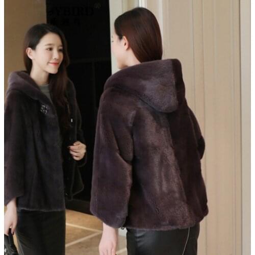 Mink coat ladies full mink grass coat Mink short winter fashion casual hoodie jacket