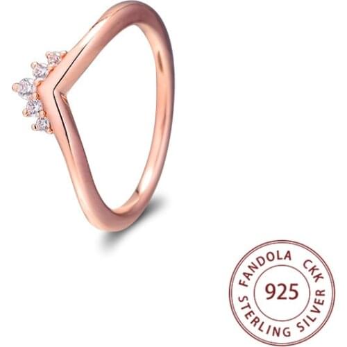 Rose Tiara Wishbone Ring femme 925 Sterling Silver Rose Gold Wedding Engagement Rings for Women Fashion Jewelry anillos