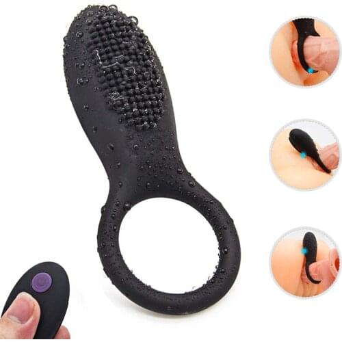 10-Mode Vibrating Cock Delay Ring with Clitoral Stimulation Raised Stretchy Prolong Erection Enhancer for Couple Play Sex Toys