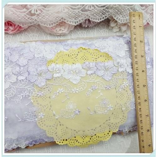 11.5cm 4.52inch Wide -15yards/Lot Light Purple Embroidered Floral Emboidery Lace Trim,Mesh Embroidery Lace Trim