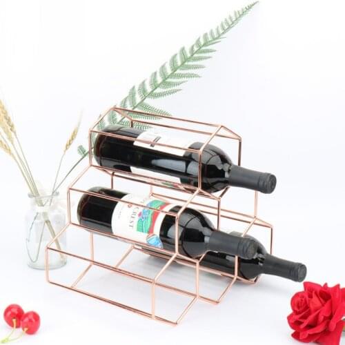 6 Bottle Hexagon Shelf Rose Gold Wine Bottle Holders Rack Creative Practical Free Standing Design Storage Racks Stand Home Decor