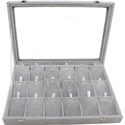 High Level Grey Velvet Jewelry Display Box for Ring Earring Bracelet Necklace or other Ornaments Storage Jewellery Organizer