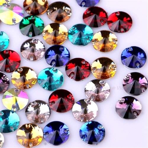 50pcs 10mm Round Resin Sew On Rhinestones Sewing On Crystals Beads Two Holes Sew-On Crystal Stones Silver Base DIY Garment Use