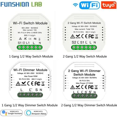 DIY Mini WiFi Smart Light Dimmer Switch Module Smart Life Tuya Remote Control Work with Alexa Google Home 1/2 Way 1/2 Gang