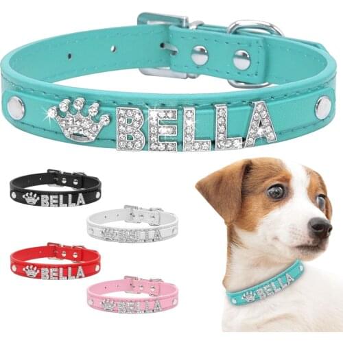 Personalized Dog Collar PU Leather Puppy Cat ID Collars Free Rhinestone Heart Star Dog Accessory For Small Medium Dogs Chihuahua