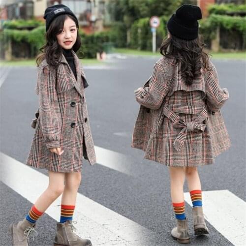 With Belt Jacket Winter Spring Coat Outerwear Top Children Clothes School Kids Costume Teenage Girl Clothing Woolen Cloth High Q